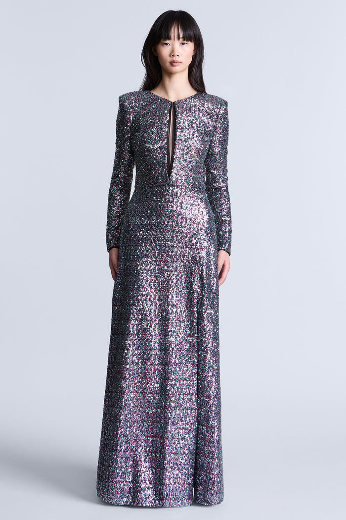 Long Sleeve Sequin Gown