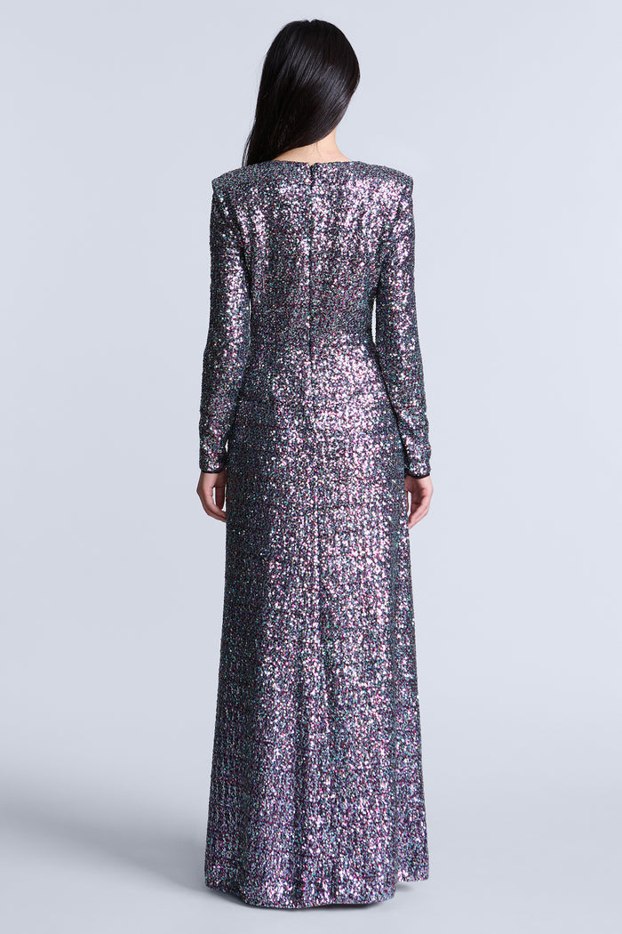 Long Sleeve Sequin Gown