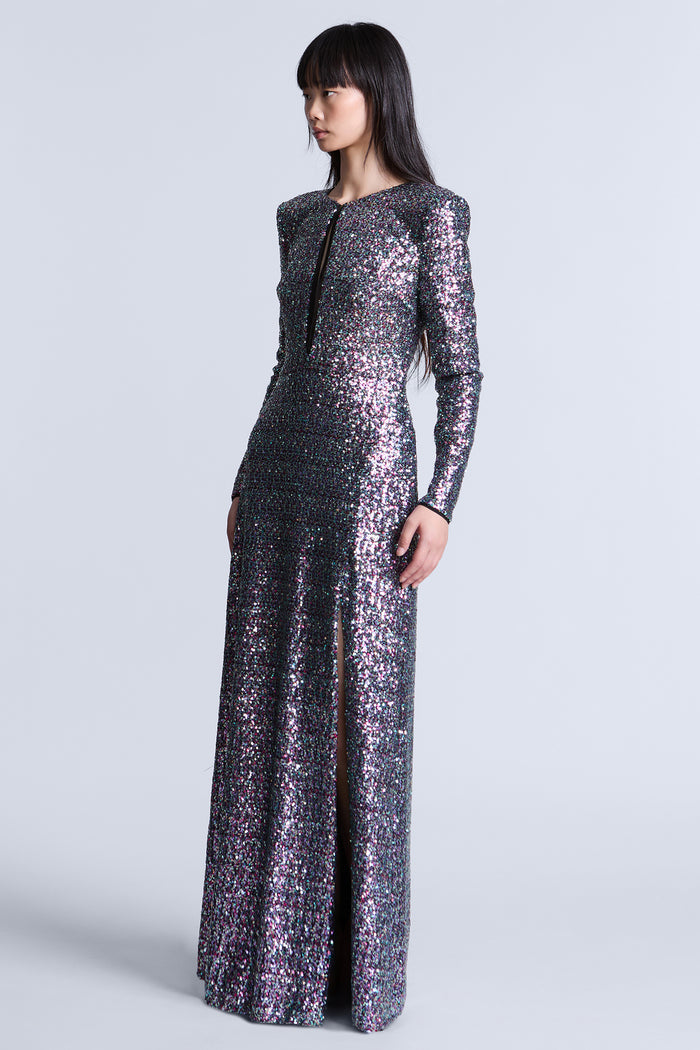Long Sleeve Sequin Gown