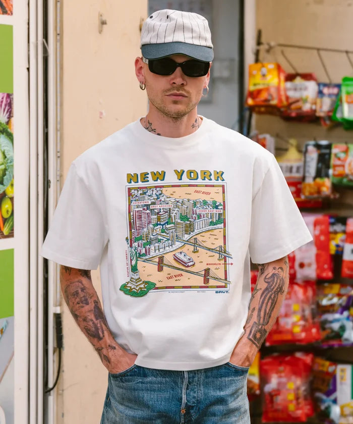 NEW YORK MAP TEE T-Shirts X-SMALL / WHITE - BRUT Clothing