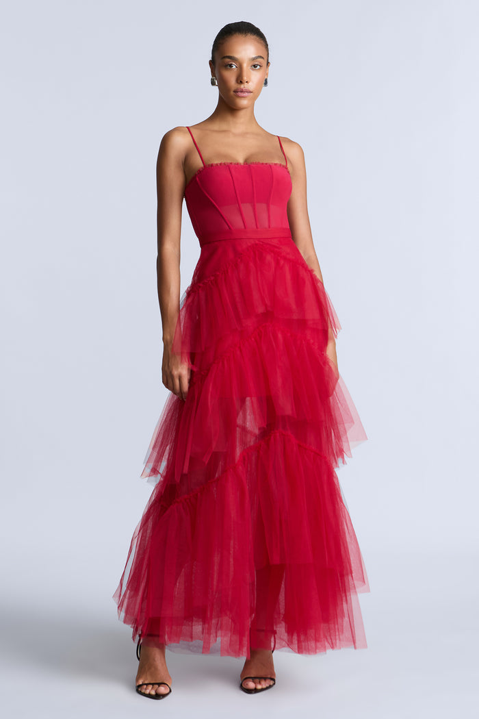 Oly Tiered Ruffle Tulle Evening