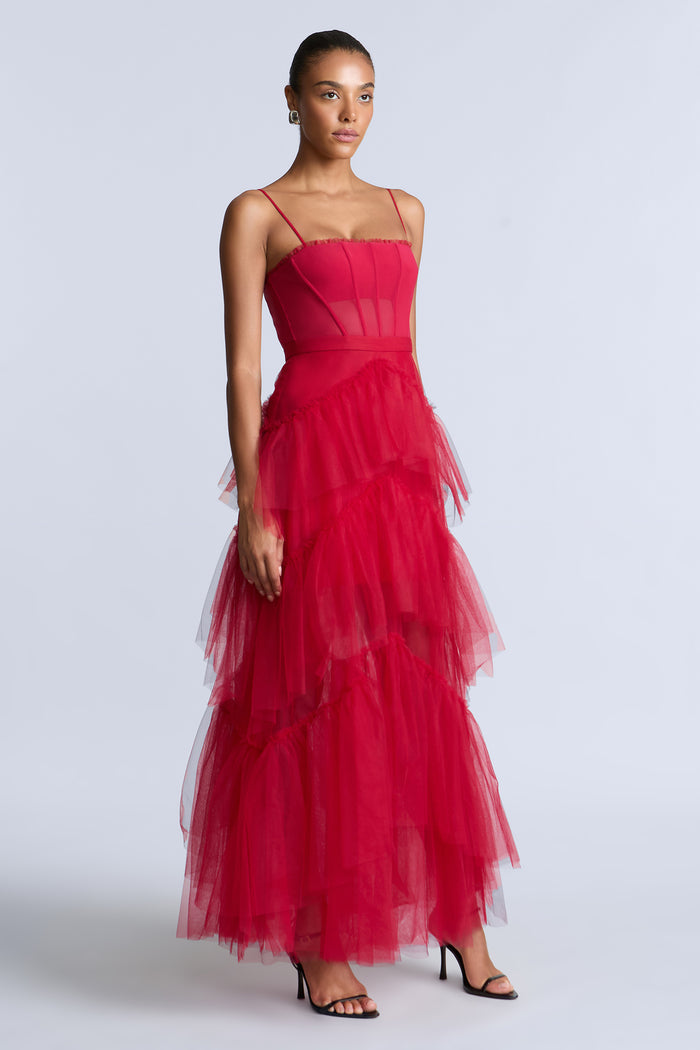 Oly Tiered Ruffle Tulle Evening