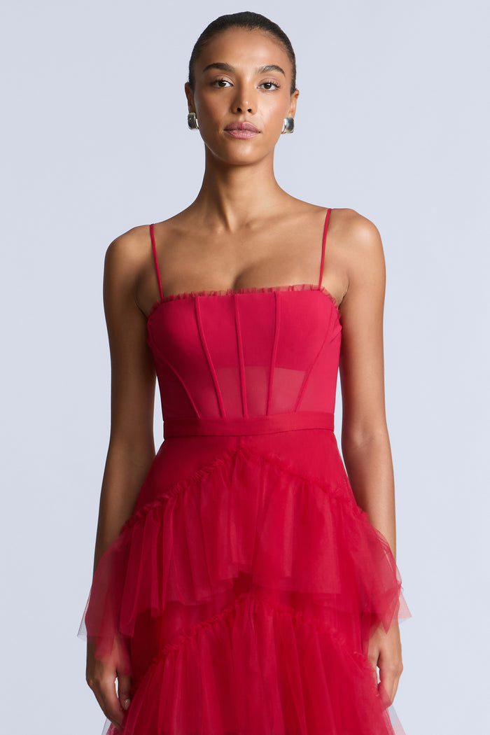 Oly Tiered Ruffle Tulle Evening