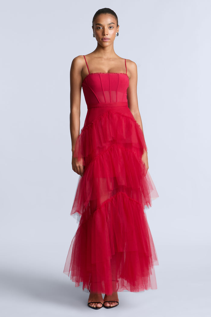 Oly Tiered Ruffle Tulle Evening