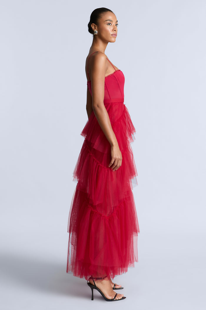 Oly Tiered Ruffle Tulle Evening