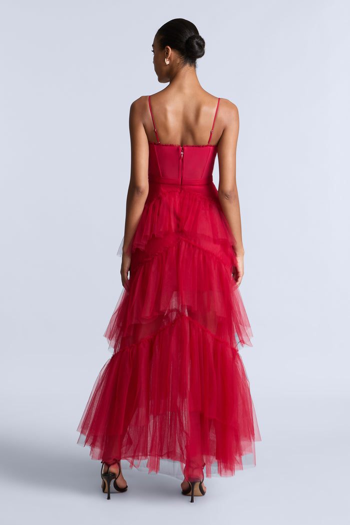 Oly Tiered Ruffle Tulle Evening