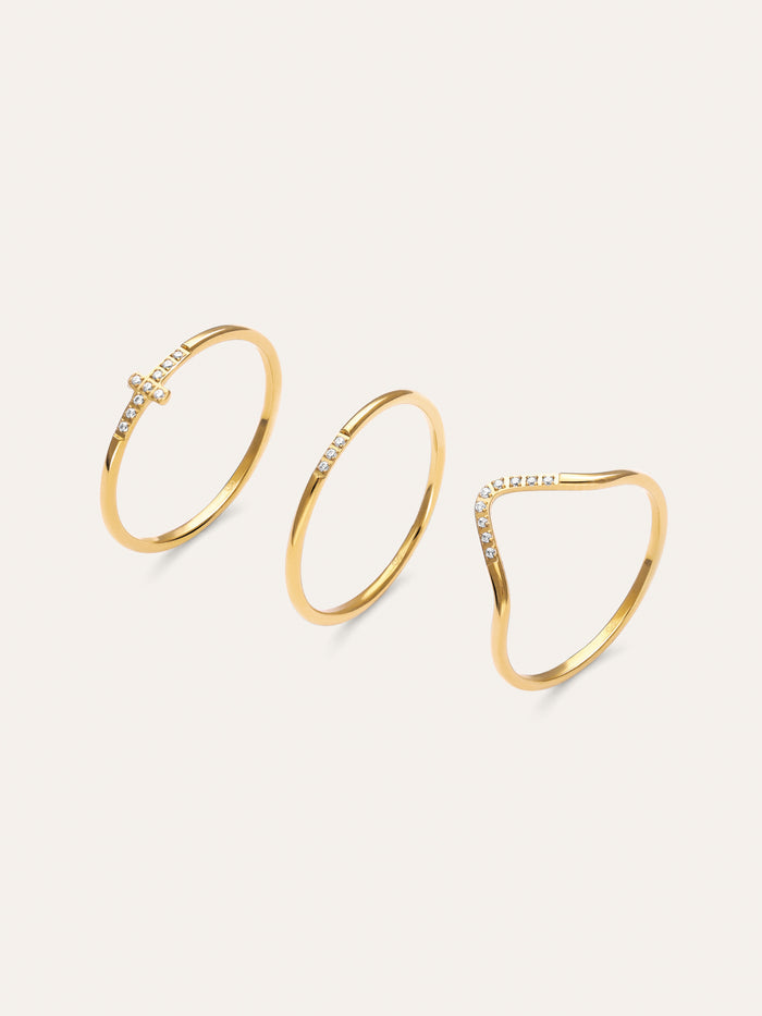Pack 3 Anillos Sparks Acero Baño Oro
