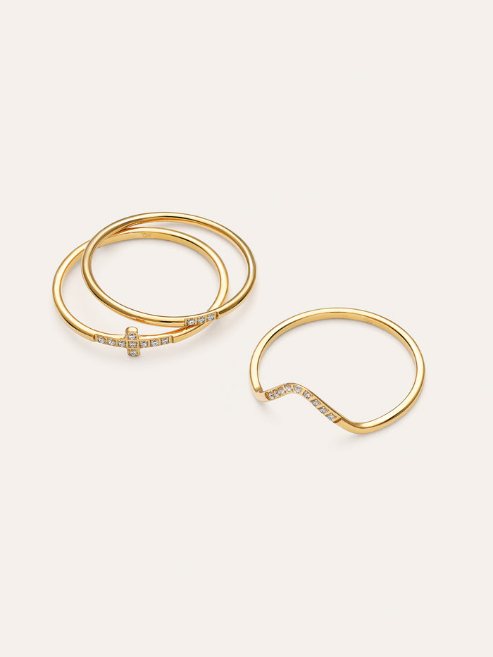 Pack 3 Anillos Sparks Acero Baño Oro