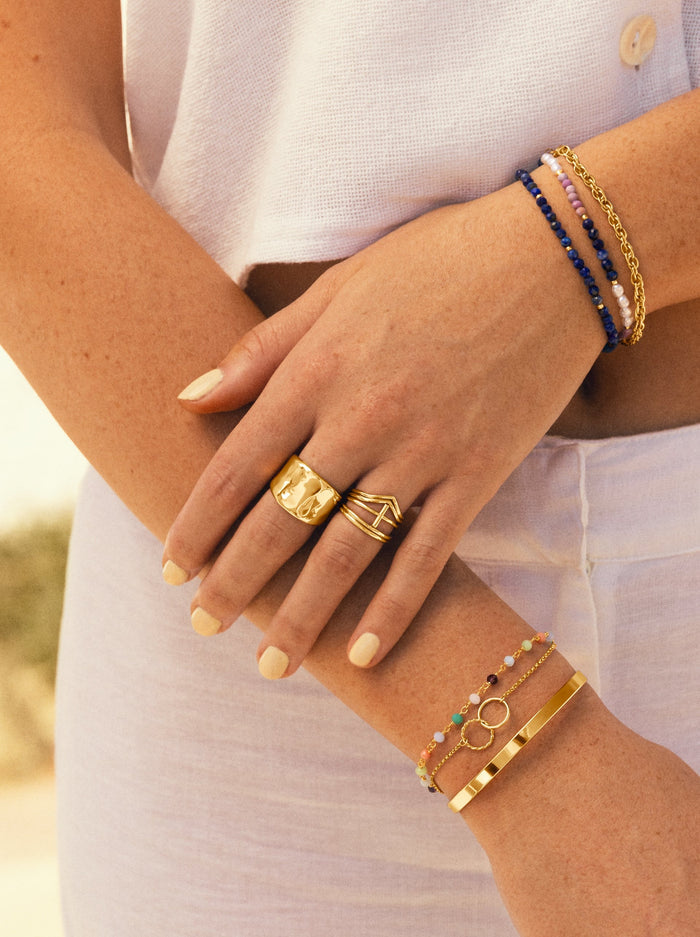 Pack 5 Anillos Nefertiti Acero Baño Oro