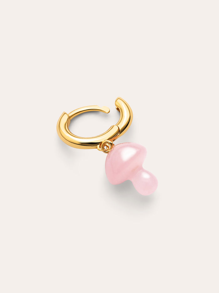 Pendiente Suelto Aro Seta Rosa Baño Oro