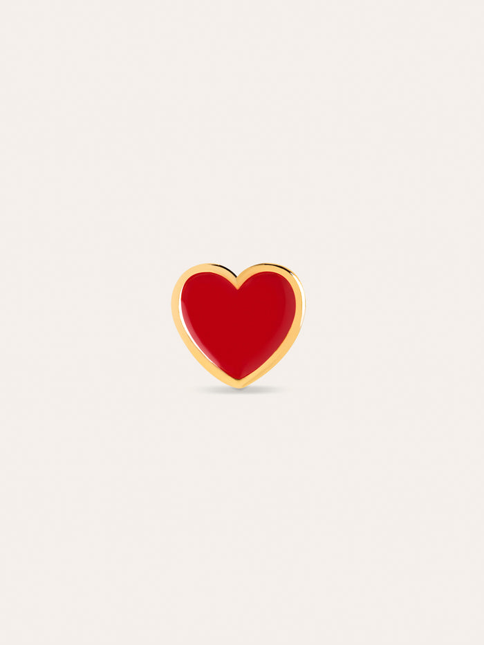 Pendiente Suelto Heart Red Enamel Baño Oro