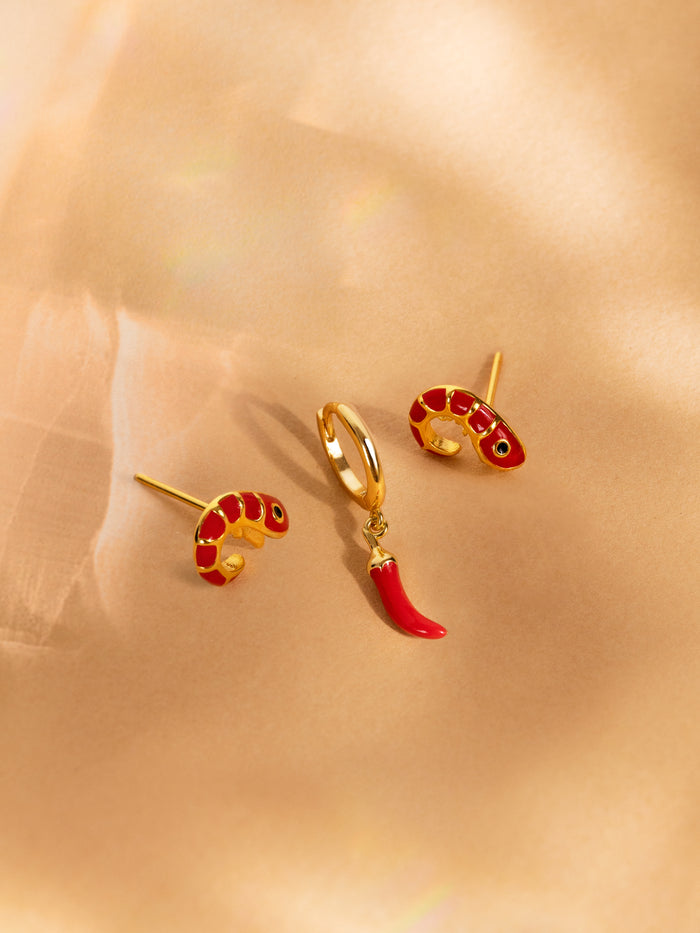 Pendiente Suelto Prawn Enamel Baño Oro