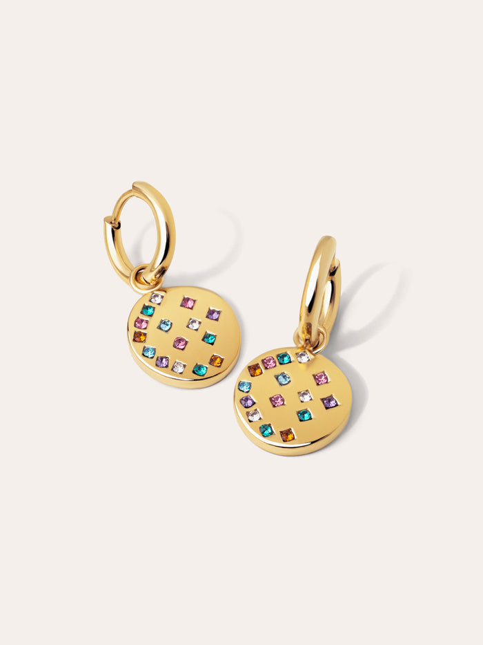Pendientes Aro Bling Rainbow Acero Baño Oro