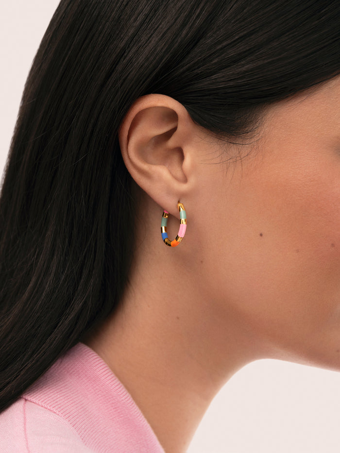 Pendientes Aro Carmen Carla Enamel Acero Baño Oro
