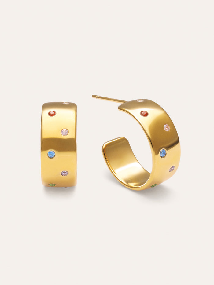 Pendientes Aro Curve Rainbow Acero Baño Oro