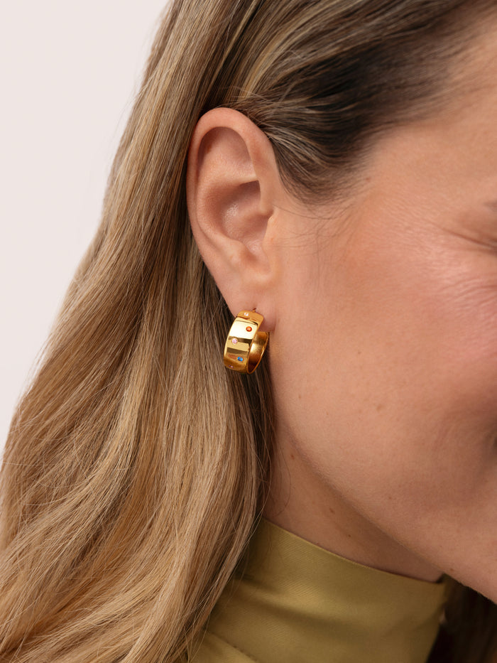 Pendientes Aro Curve Rainbow Acero Baño Oro