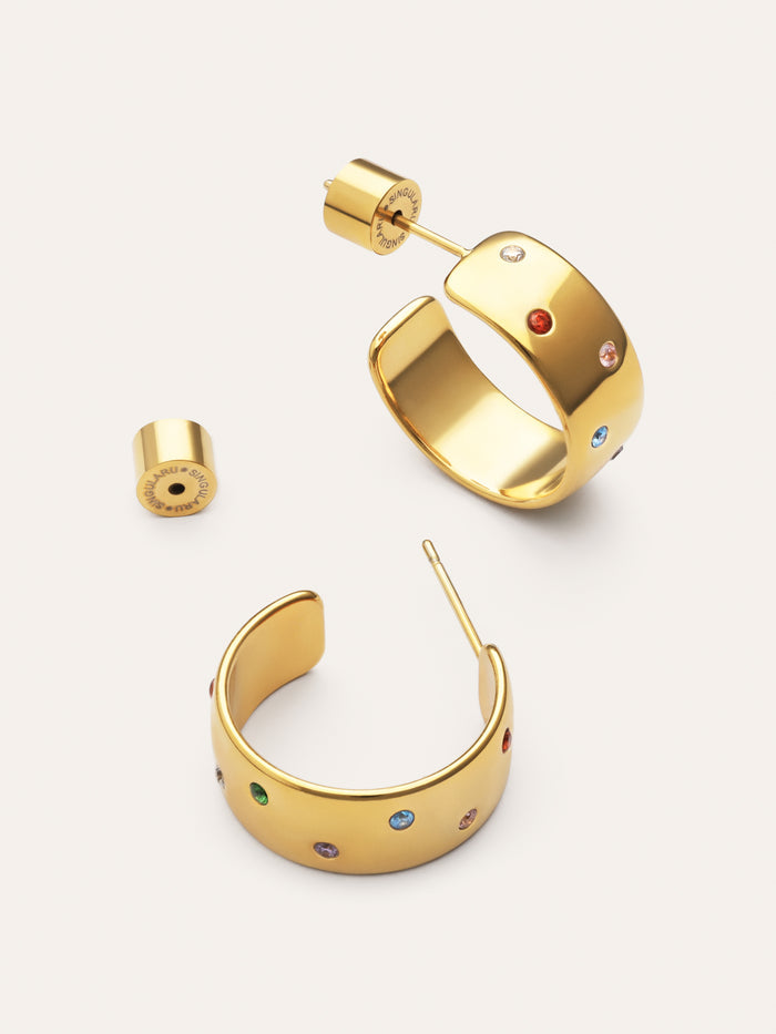 Pendientes Aro Curve Rainbow Acero Baño Oro