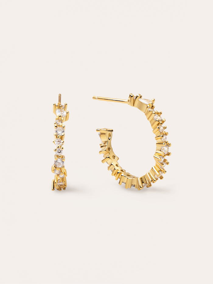 Pendientes Aro Estellar White Baño Oro