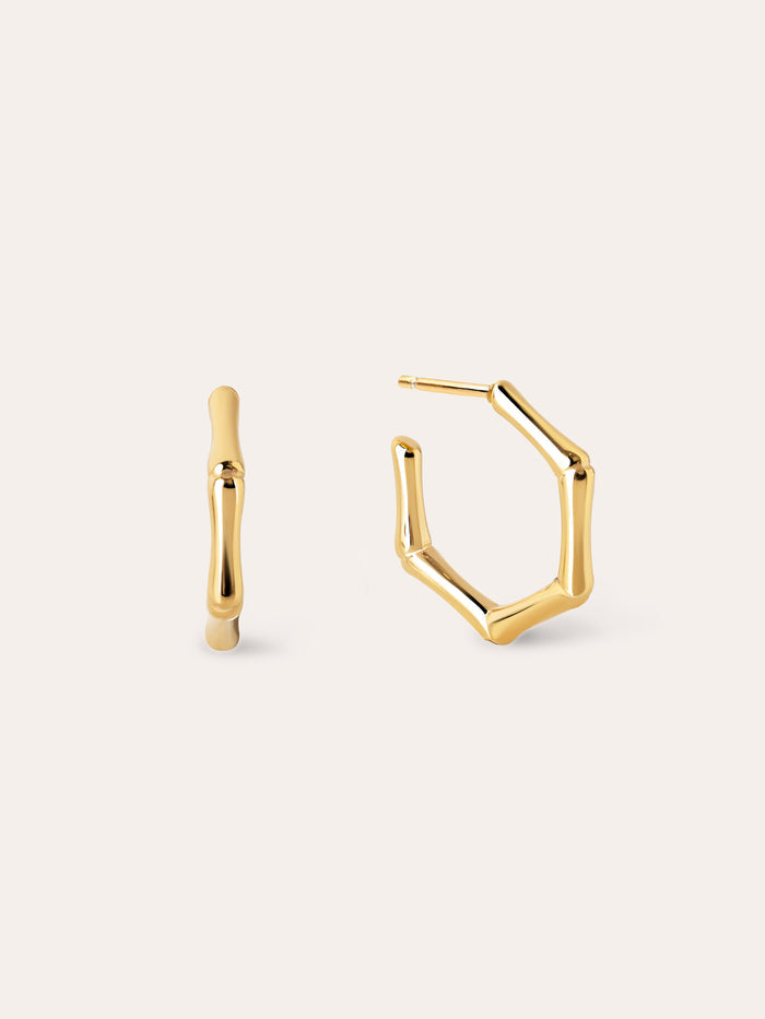 Pendientes Aro Mini Bamboo Acero Baño Oro