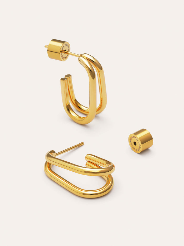 Pendientes Aro Mini Doble Bossa Acero Baño Oro
