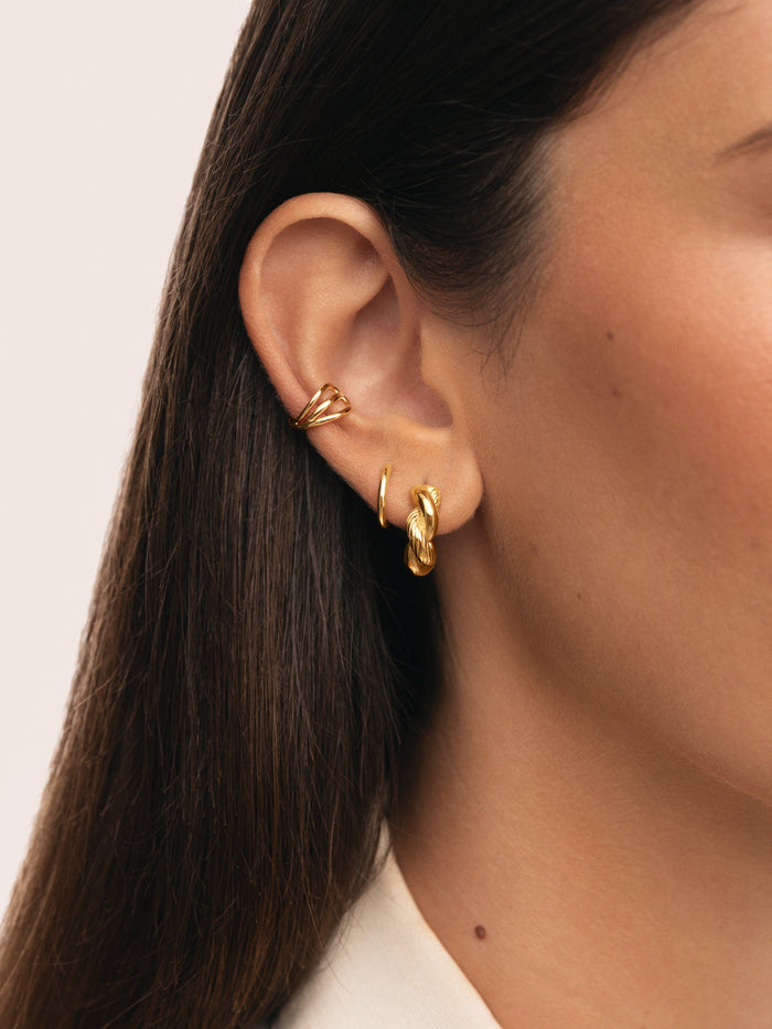 Pendientes Aro Mini Twist Rope Acero Baño Oro