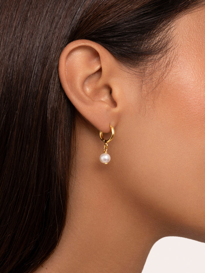 Pendientes Aro Pearl Acero Baño Oro
