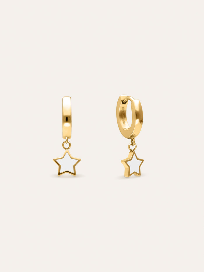 Pendientes Aro Star White Enamel Acero Baño Oro