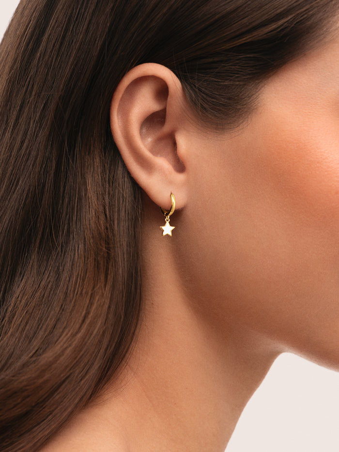 Pendientes Aro Star White Enamel Acero Baño Oro