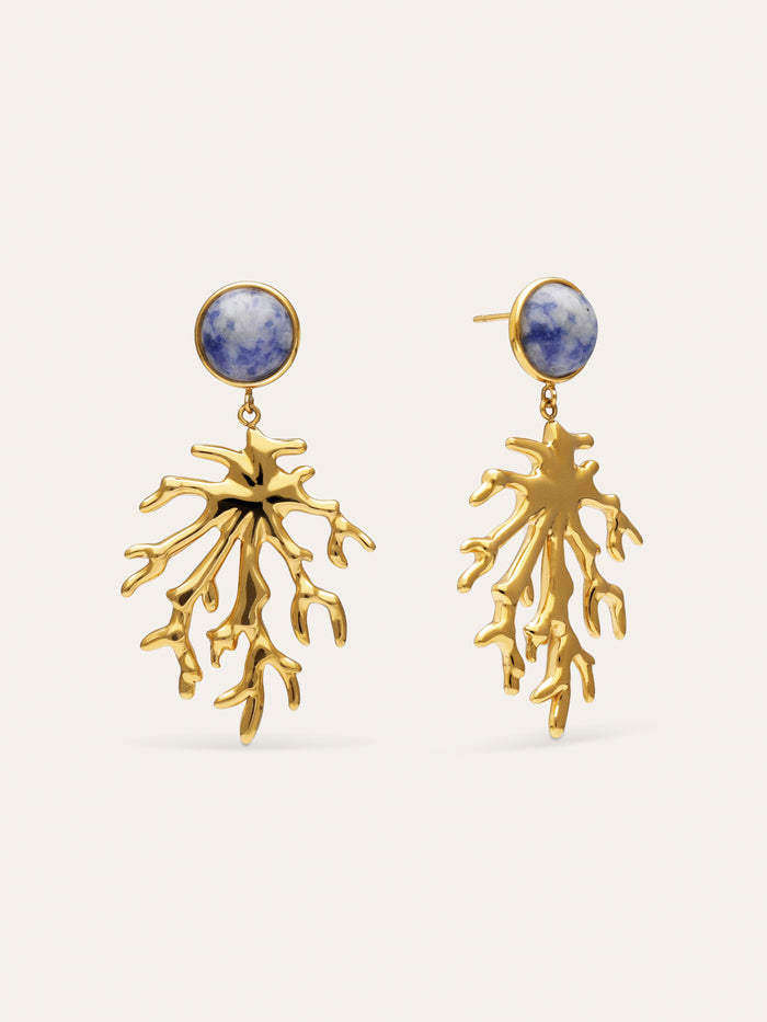 Pendientes Coral Stone Azul Acero Baño Oro