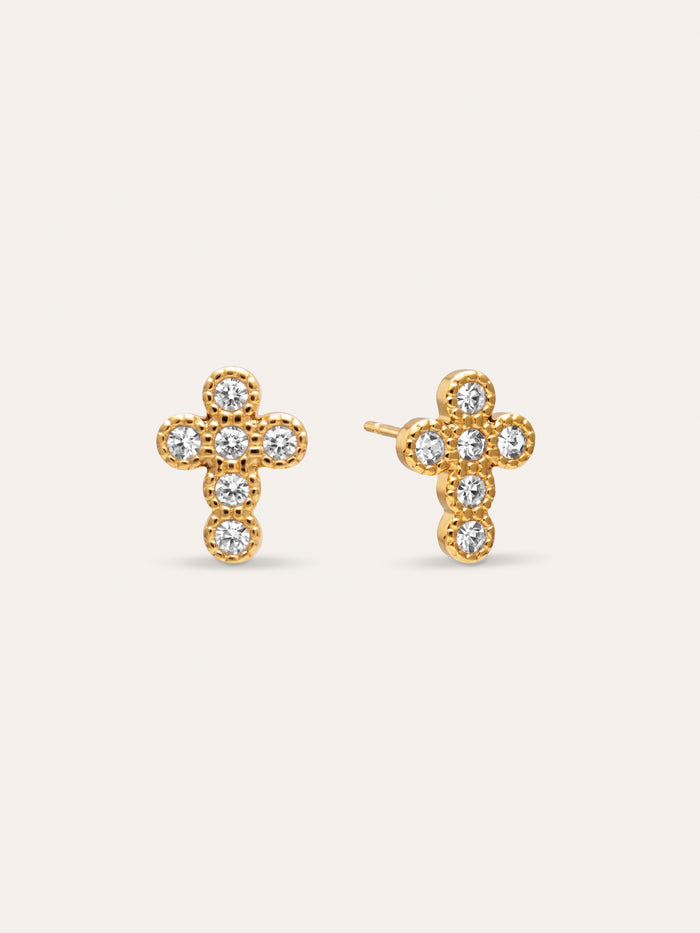 Pendientes Cruz Sparks Acero Baño Oro