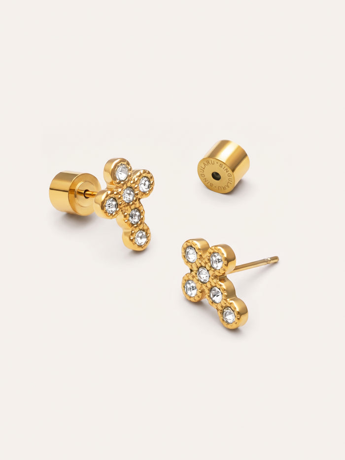 Pendientes Cruz Sparks Acero Baño Oro