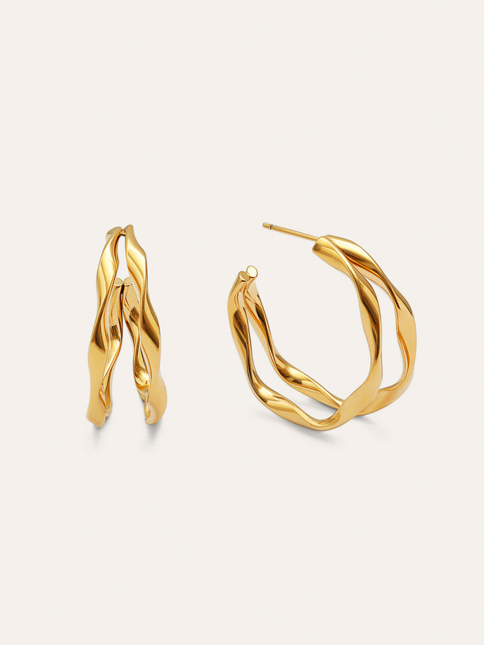 Pendientes Doble Organic River Acero Baño Oro