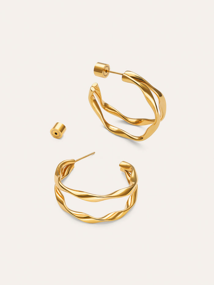 Pendientes Doble Organic River Acero Baño Oro