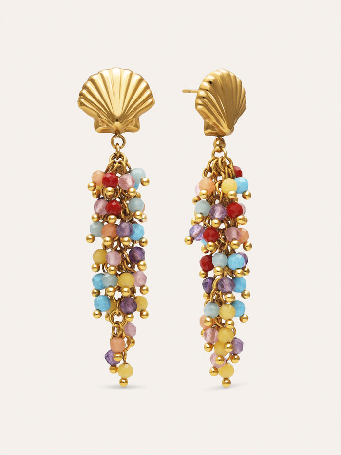 Pendientes Long Coral Acero Baño Oro