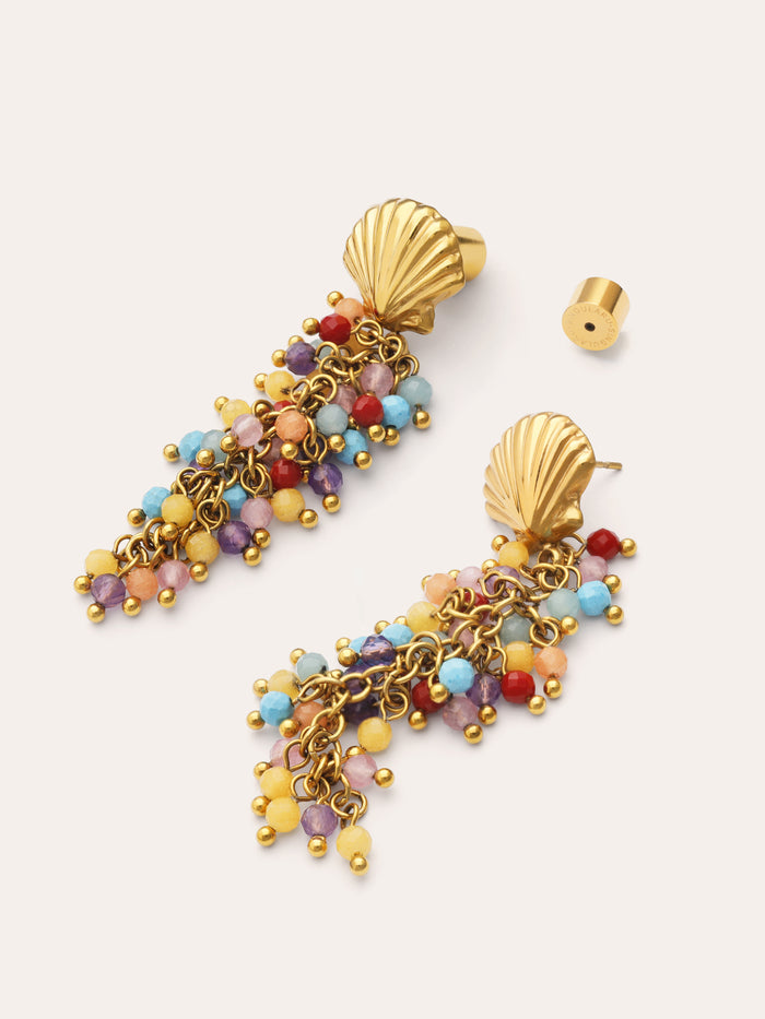 Pendientes Long Coral Acero Baño Oro
