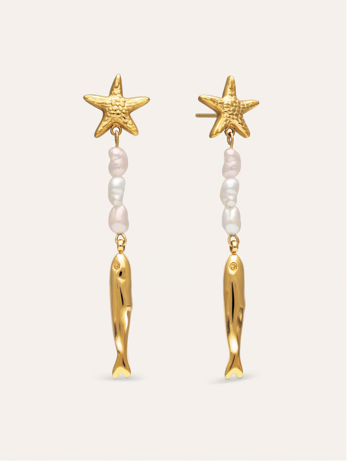 Pendientes Long Costa Acero Baño Oro