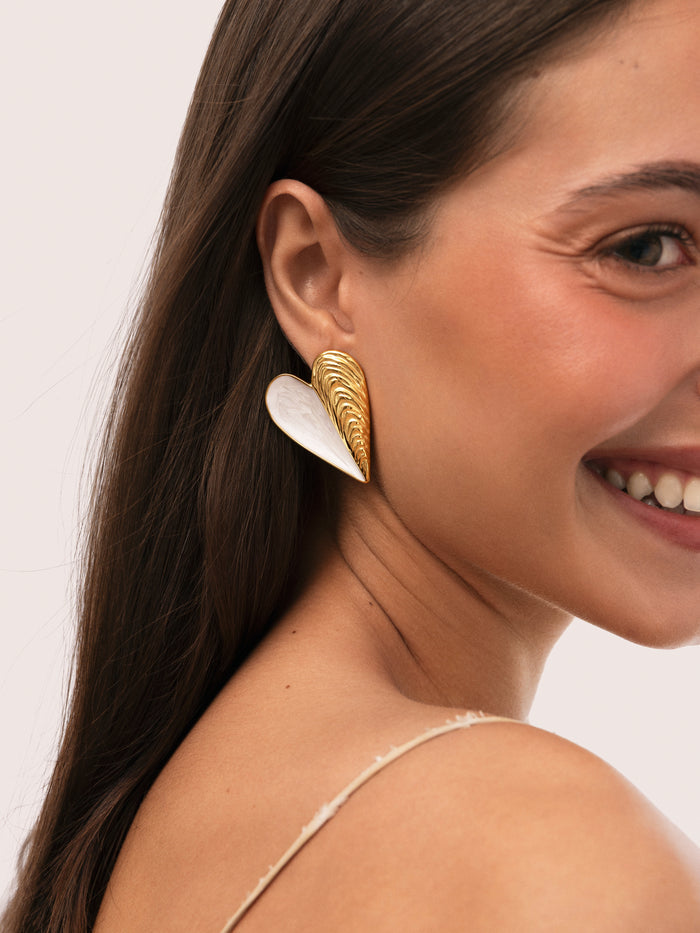 Pendientes Mejillón Enamel Acero Baño Oro