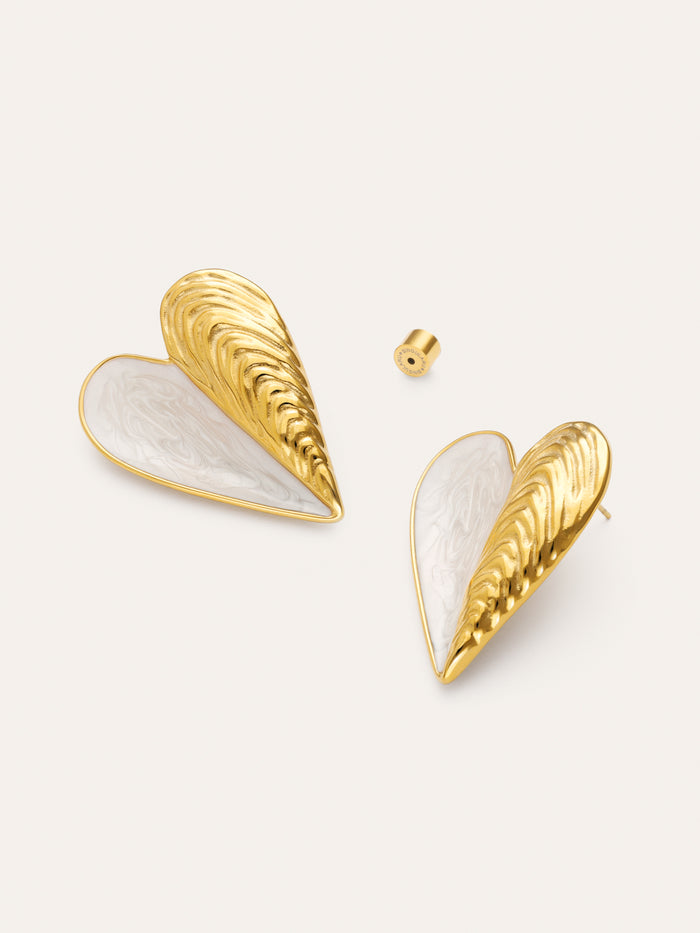 Pendientes Mejillón Enamel Acero Baño Oro