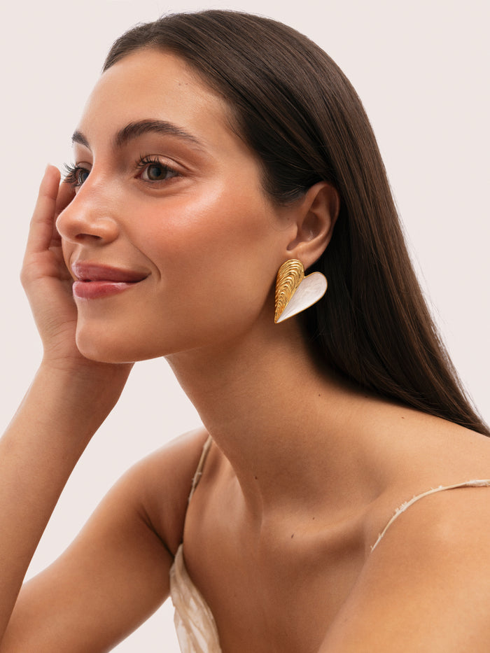 Pendientes Mejillón Enamel Acero Baño Oro