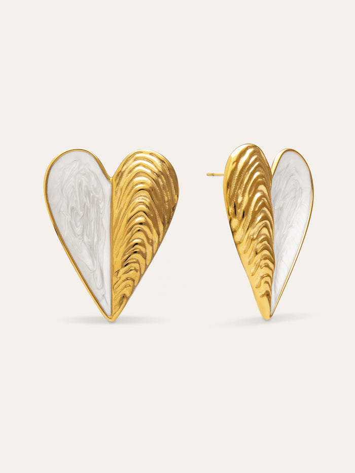 Pendientes Mejillón Enamel Acero Baño Oro
