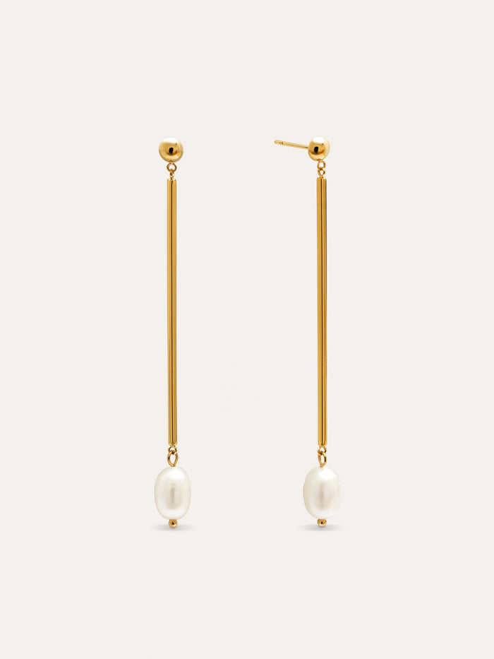 Pendientes Pearl Stick Acero Baño Oro