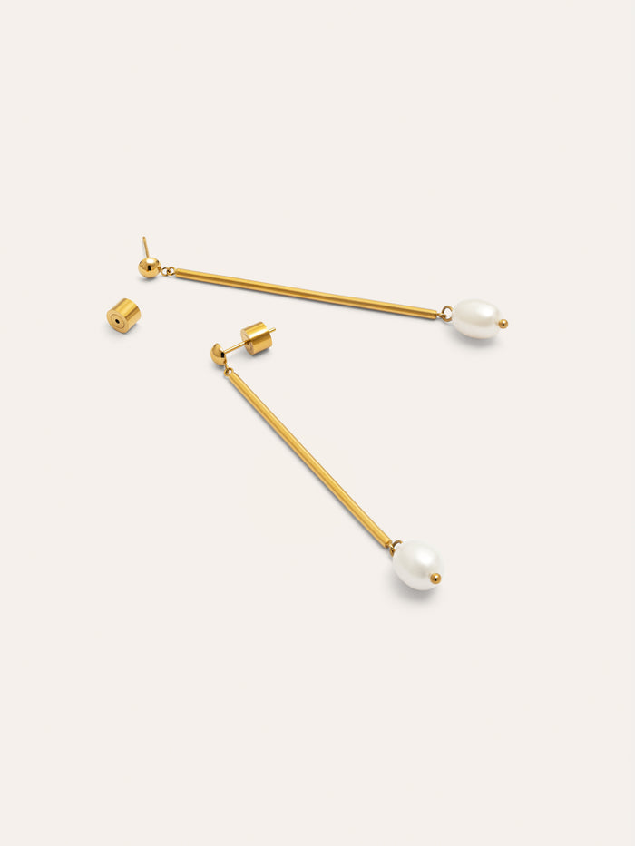 Pendientes Pearl Stick Acero Baño Oro