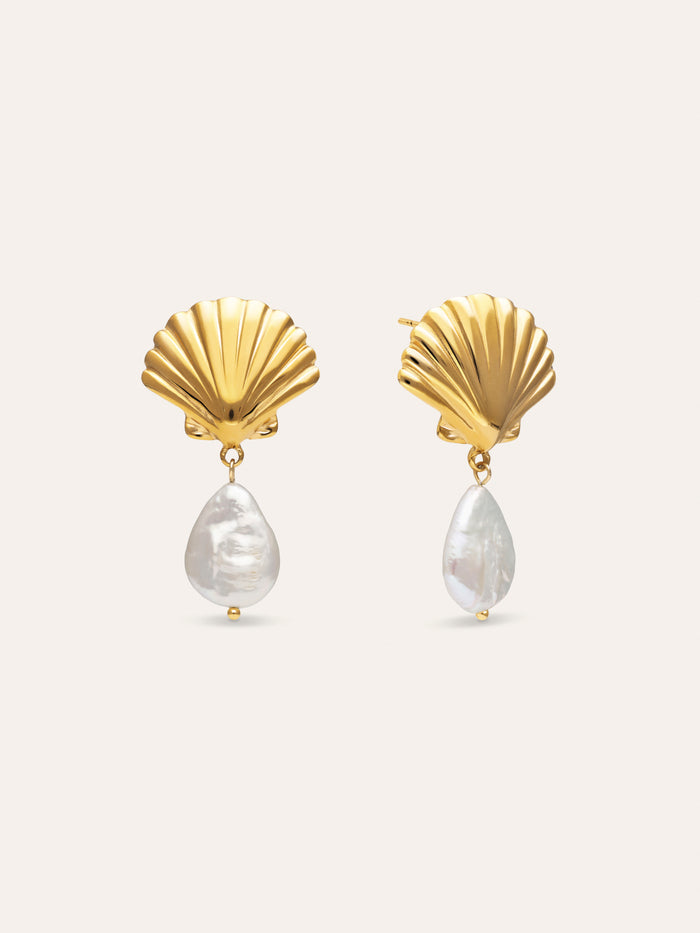 Pendientes Shelly Perla Acero Baño Oro