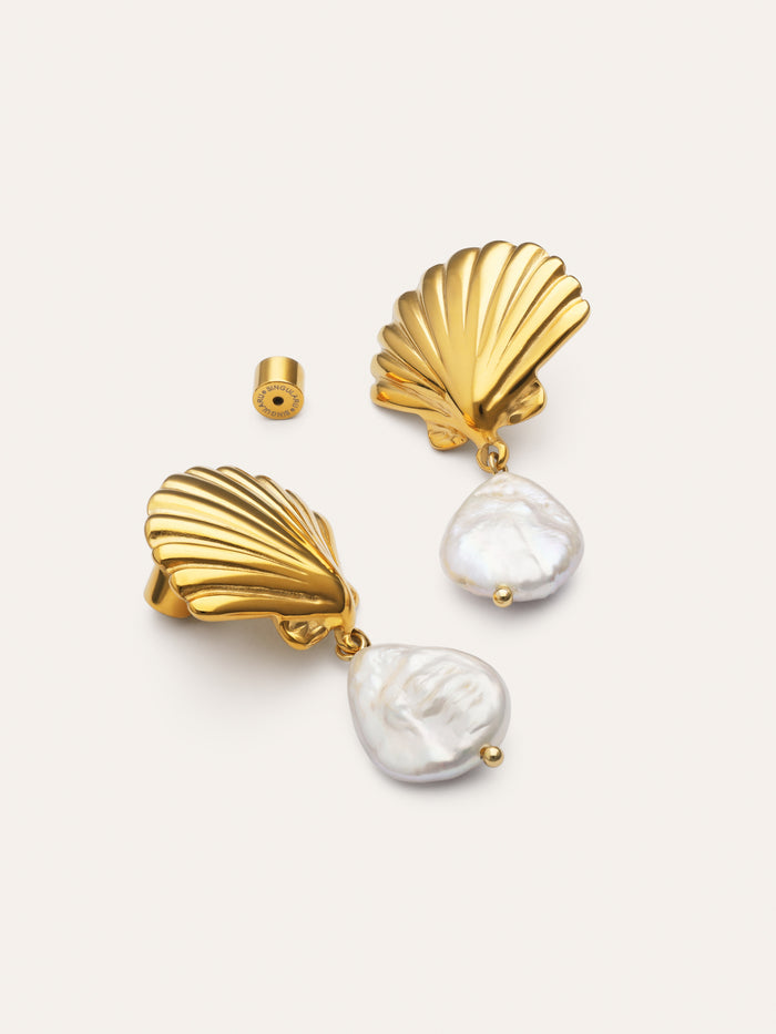 Pendientes Shelly Perla Acero Baño Oro