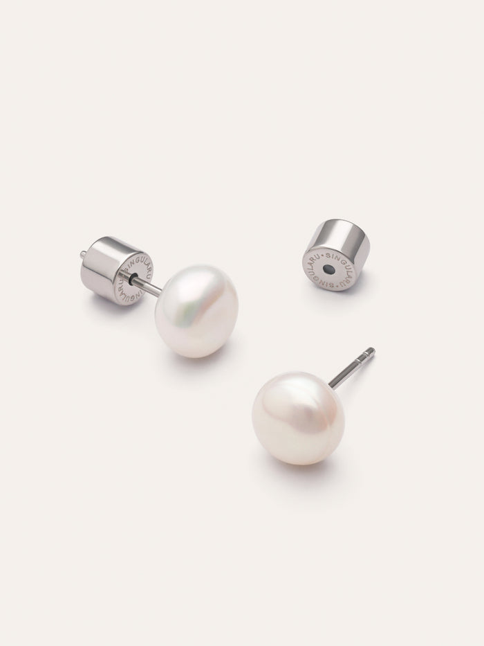 Pendientes Single Pearl Acero