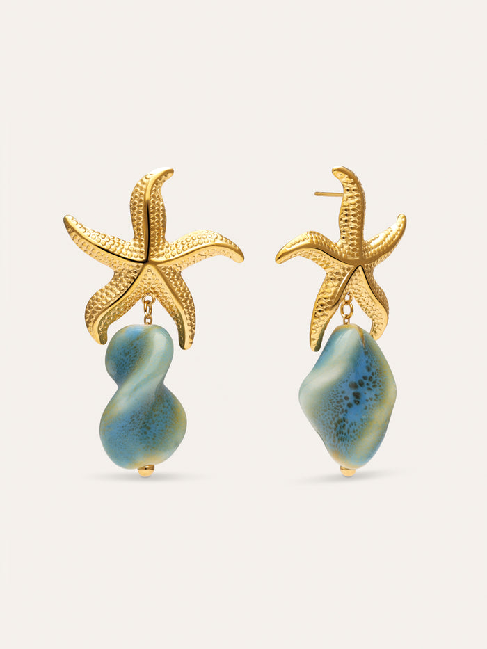 Pendientes Starfish Wave Acero Baño Oro