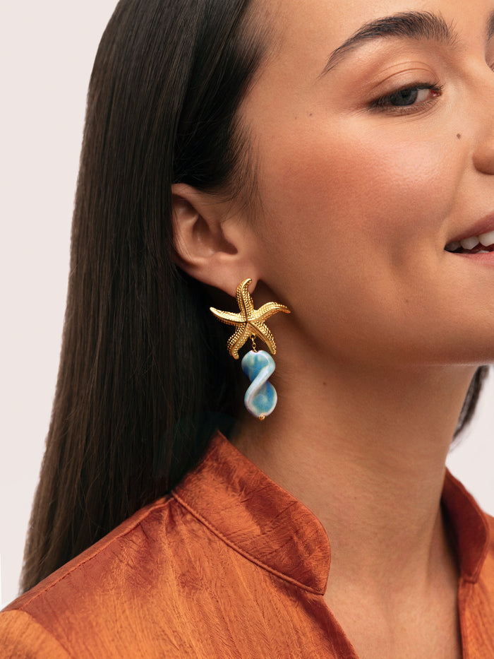 Pendientes Starfish Wave Acero Baño Oro