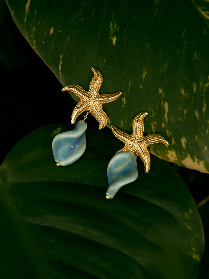 Pendientes Starfish Wave Acero Baño Oro