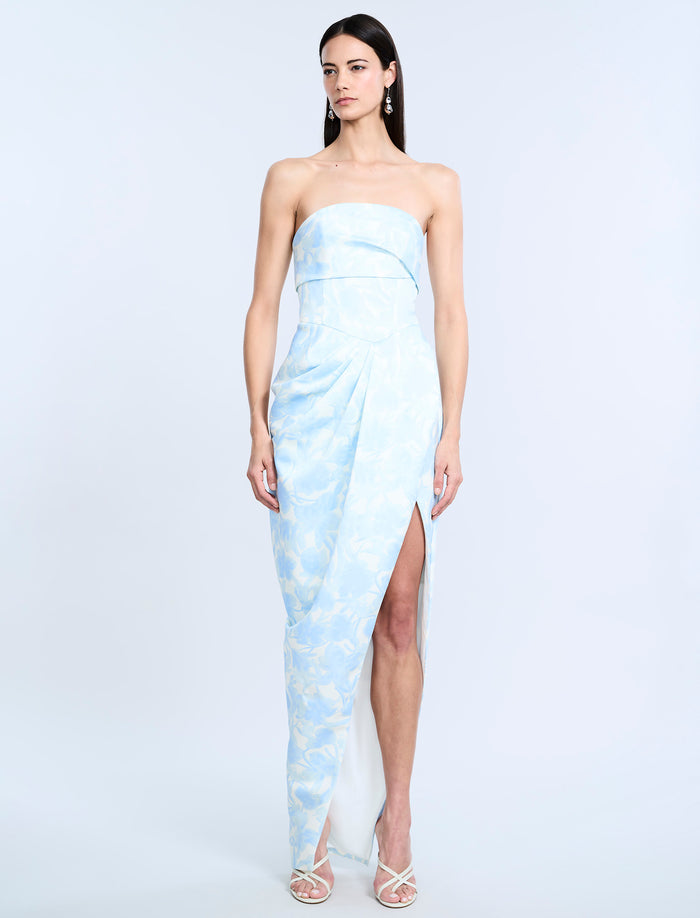 Pleat Bodice Wrap Skirt Gown