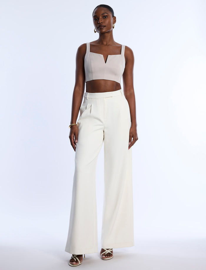 Pleat Front Wide Leg Pant